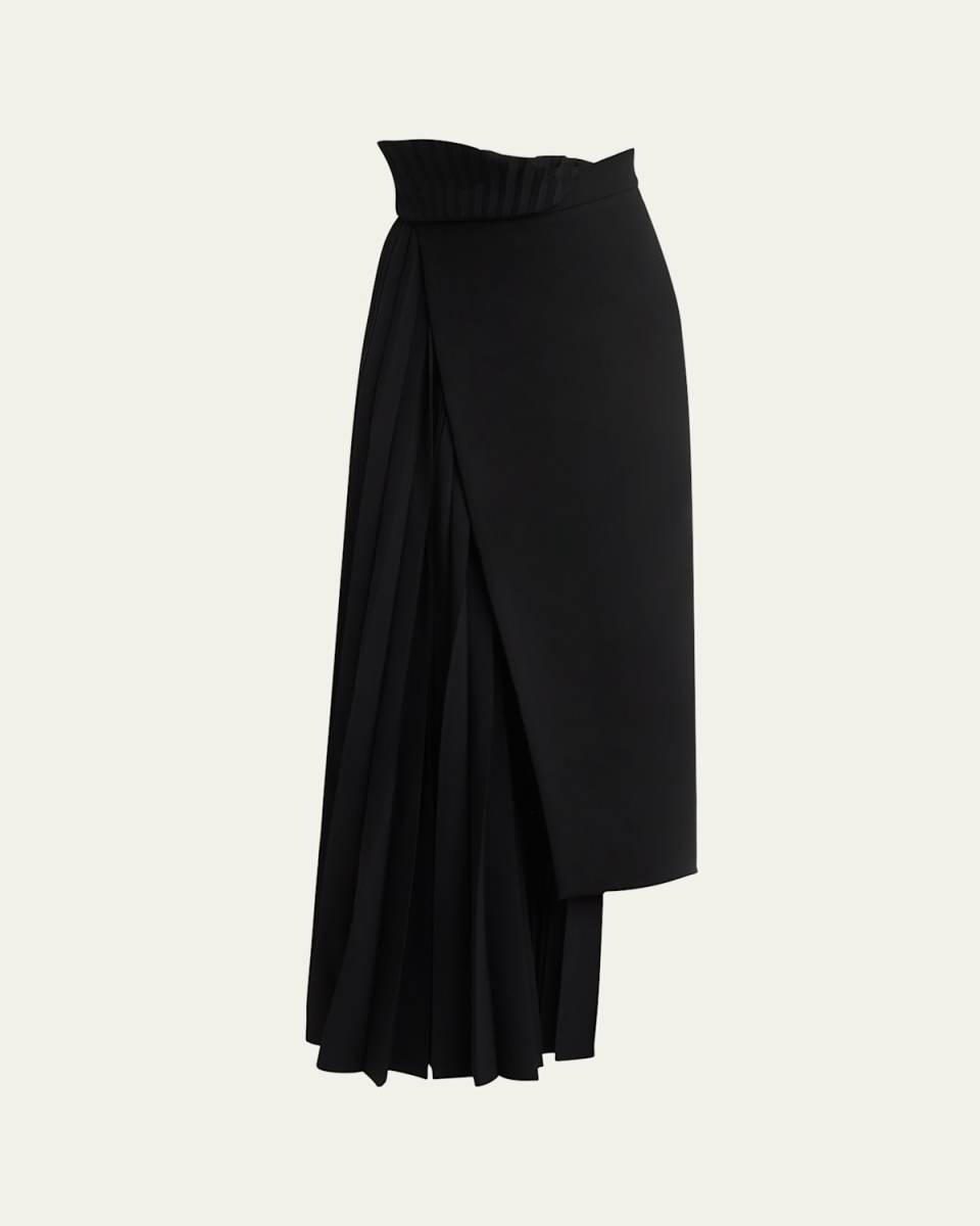Asymmetric Pleated-Insert Maxi Skirt
